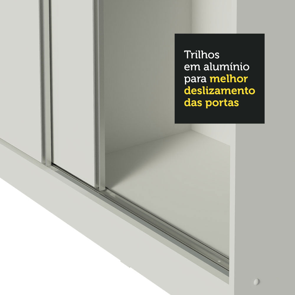 Guarda-Roupa Casal Madesa Napoli 3 Portas de Correr Central com Espelho com Pés Branco