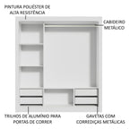 Guarda-Roupa Casal Madesa Lyon Plus 3 Portas de Correr com Espelho 4 Gavetas Branco