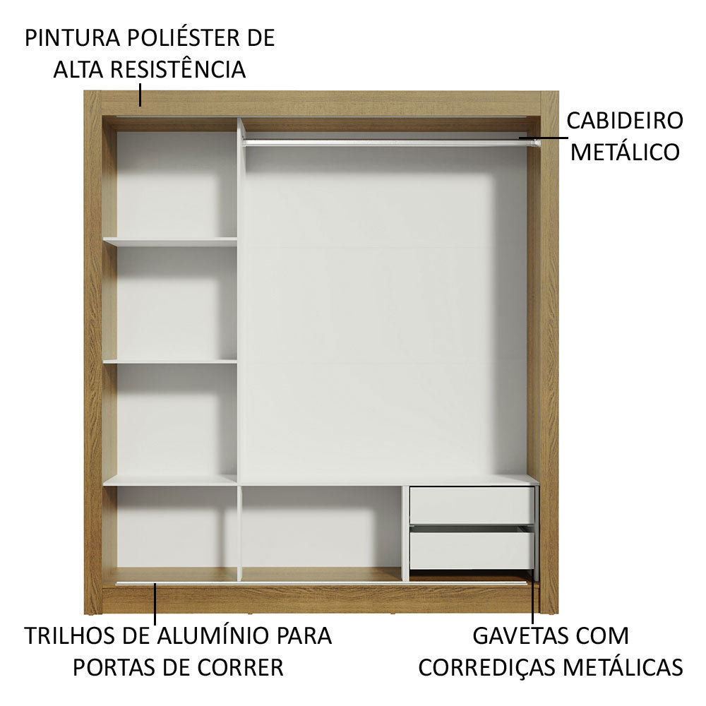 Guarda-Roupa Casal Madesa Lyon 3 Portas de Correr com Espelho 2 Gavetas Rustic