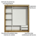 Guarda-Roupa Casal Madesa Lyon 3 Portas de Correr com Espelho 2 Gavetas Rustic