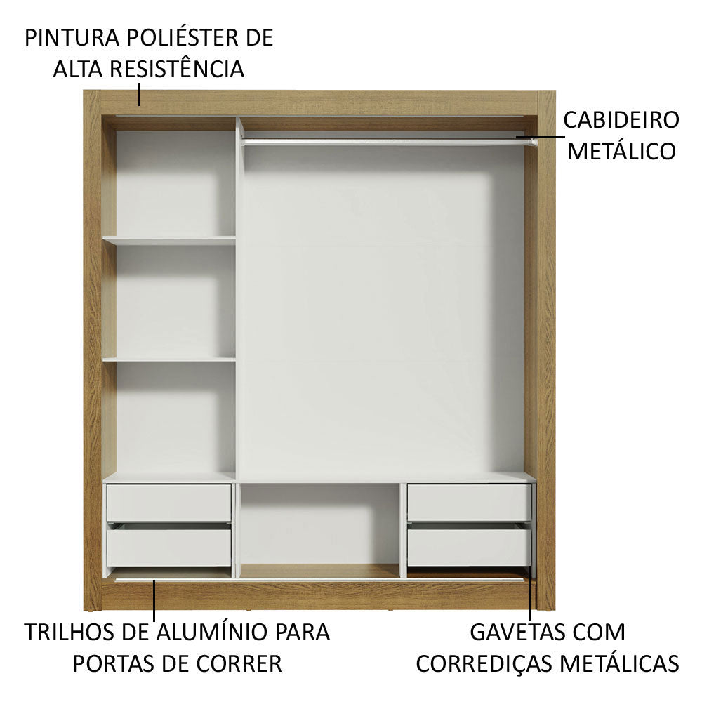 Guarda-Roupa Casal Madesa Lyon Plus 3 Portas de Correr com Espelho 4 Gavetas Rustic