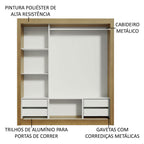 Guarda-Roupa Casal Madesa Lyon Plus 3 Portas de Correr com Espelho 4 Gavetas Rustic