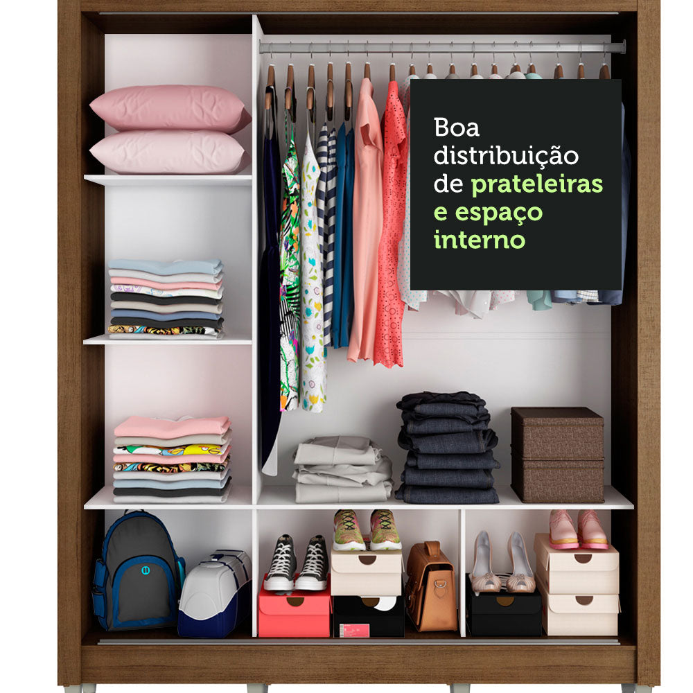 Guarda-Roupa Casal Madesa Mônaco 3 Portas de Correr com Espelho com Pés Rustic