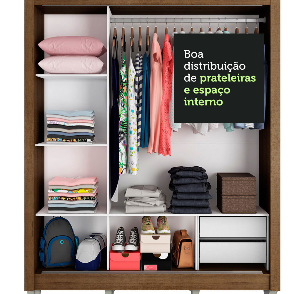 Guarda-Roupa Casal Madesa Lyon 3 Portas de Correr 2 Gavetas com Pés Rustic