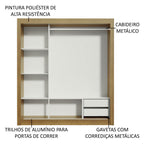 Guarda-Roupa Casal Madesa Lyon 3 Portas de Correr de Espelho 2 Gavetas Rustic