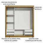 Guarda-Roupa Casal Madesa Lyon Plus 3 Portas de Correr de Espelho 4 Gavetas Rustic