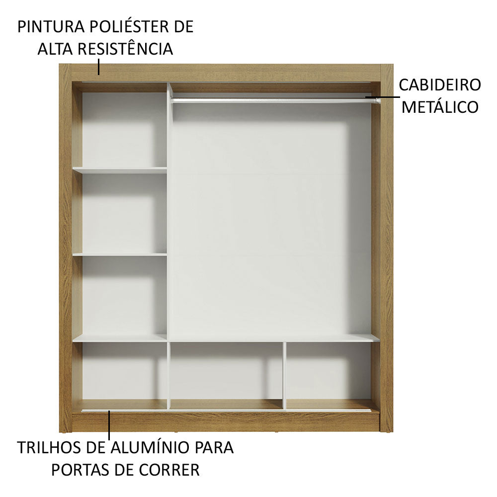 Guarda-Roupa Casal Madesa Mônaco 3 Portas de Correr com Espelhos Rustic/Branco