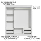 Guarda-Roupa Casal Madesa Lyon Plus 3 Portas de Correr 4 Gavetas Branco/Preto