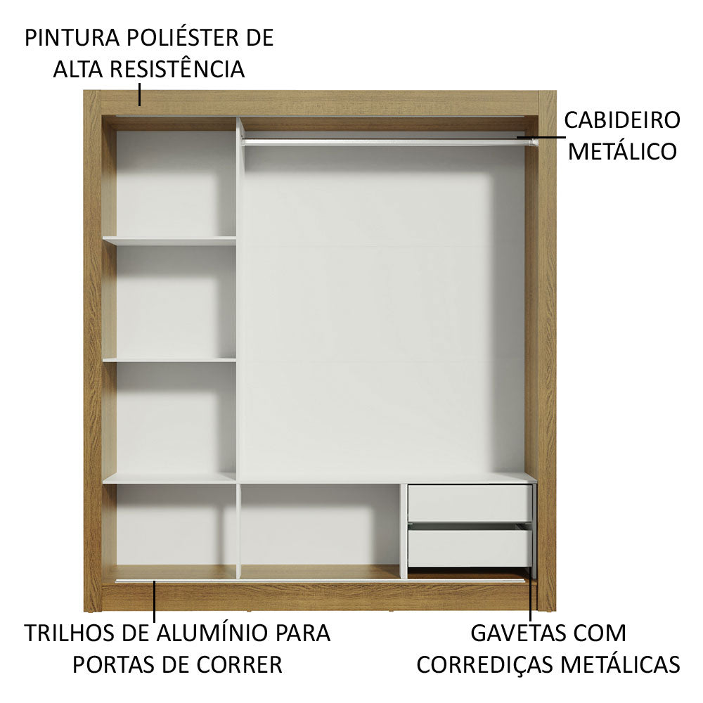 Guarda-Roupa Casal Madesa Lyon 3 Portas de Correr com Espelho 2 Gavetas Rustic/Preto