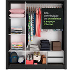 Guarda-Roupa Casal Madesa Lyon 3 Portas de Correr de Espelho 2 Gavetas Preto