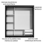 Guarda-Roupa Casal Madesa Lyon 3 Portas de Correr de Espelho 2 Gavetas Preto