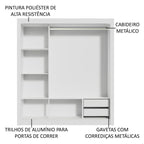 Guarda-Roupa Casal Madesa Lyon 3 Portas de Correr com Espelho 2 Gavetas Branco/Rustic