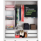 Guarda-Roupa Casal Madesa Lyon Plus 3 Portas de Correr 4 Gavetas com Pés Branco/Rustic
