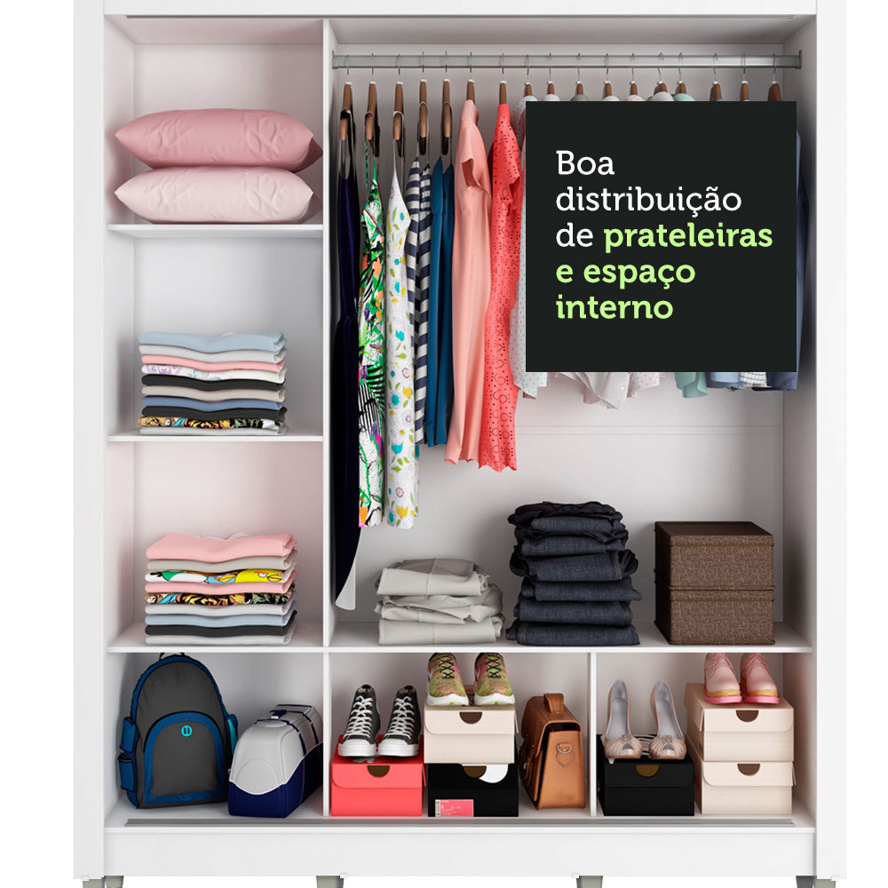 Guarda-Roupa Casal Madesa Mônaco 3 Portas de Correr com Pés Branco/Rustic