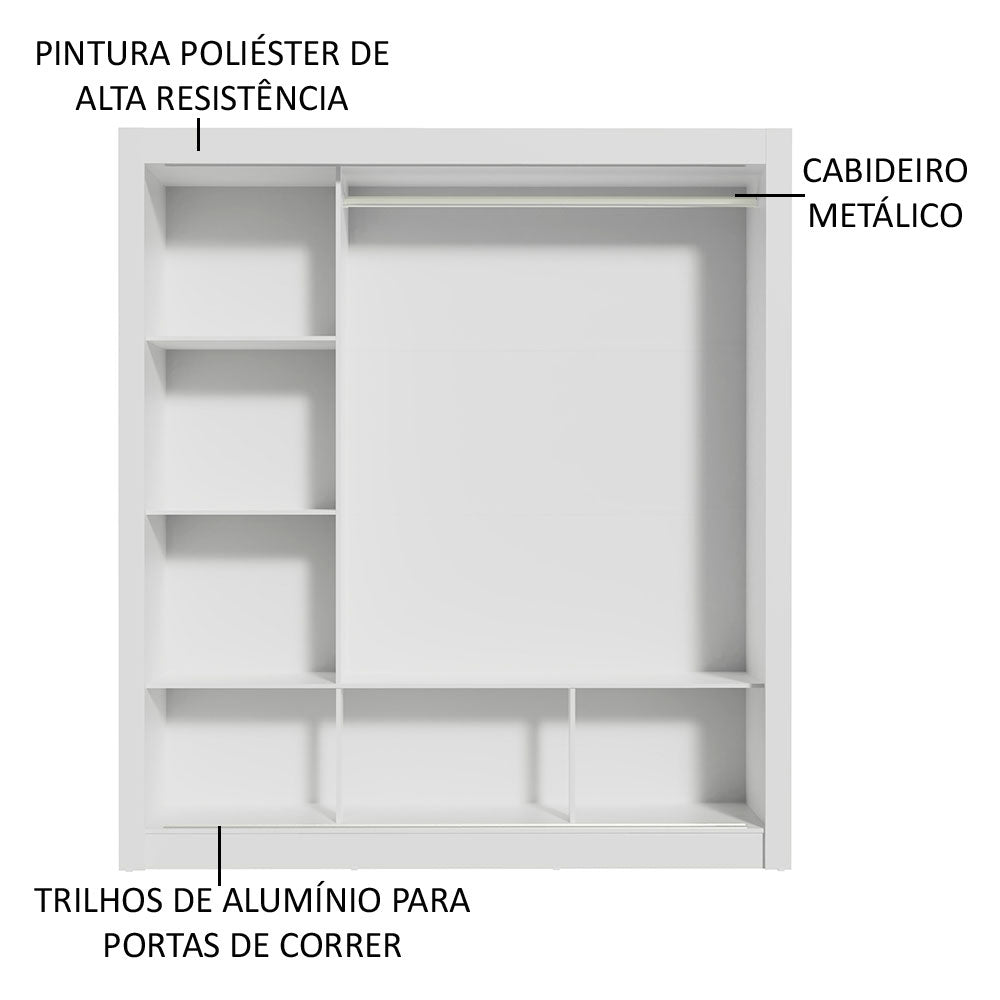 Guarda-Roupa Casal Madesa Mônaco 3 Portas de Correr com Espelho Branco/Cinza
