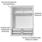 Guarda-Roupa Solteiro Madesa Dallas Plus 2 Portas de Correr 4 Gavetas Branco