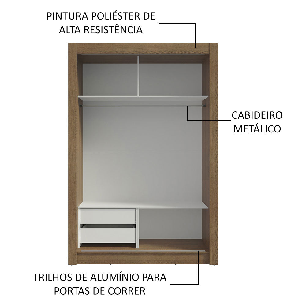 Guarda-Roupa Solteiro Madesa Dallas 2 Portas de Correr 2 Gavetas Rustic