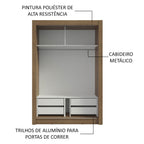 Guarda-Roupa Solteiro Madesa Dallas Plus 2 Portas de Correr com Espelho 4 Gavetas Rustic/Branco