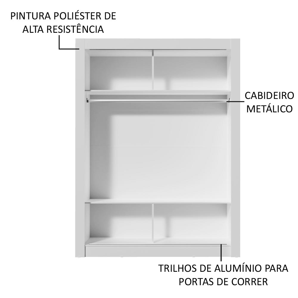 Guarda-Roupa Solteiro Madesa Denver 2 Portas de Correr com Espelho Branco/Preto