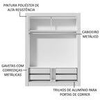 Guarda-Roupa Solteiro Madesa Dallas Plus 2 Portas de Correr 4 Gavetas Branco/Preto
