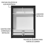 Guarda-Roupa Solteiro Madesa Dallas Plus 2 Portas de Correr 4 Gavetas Preto/Branco