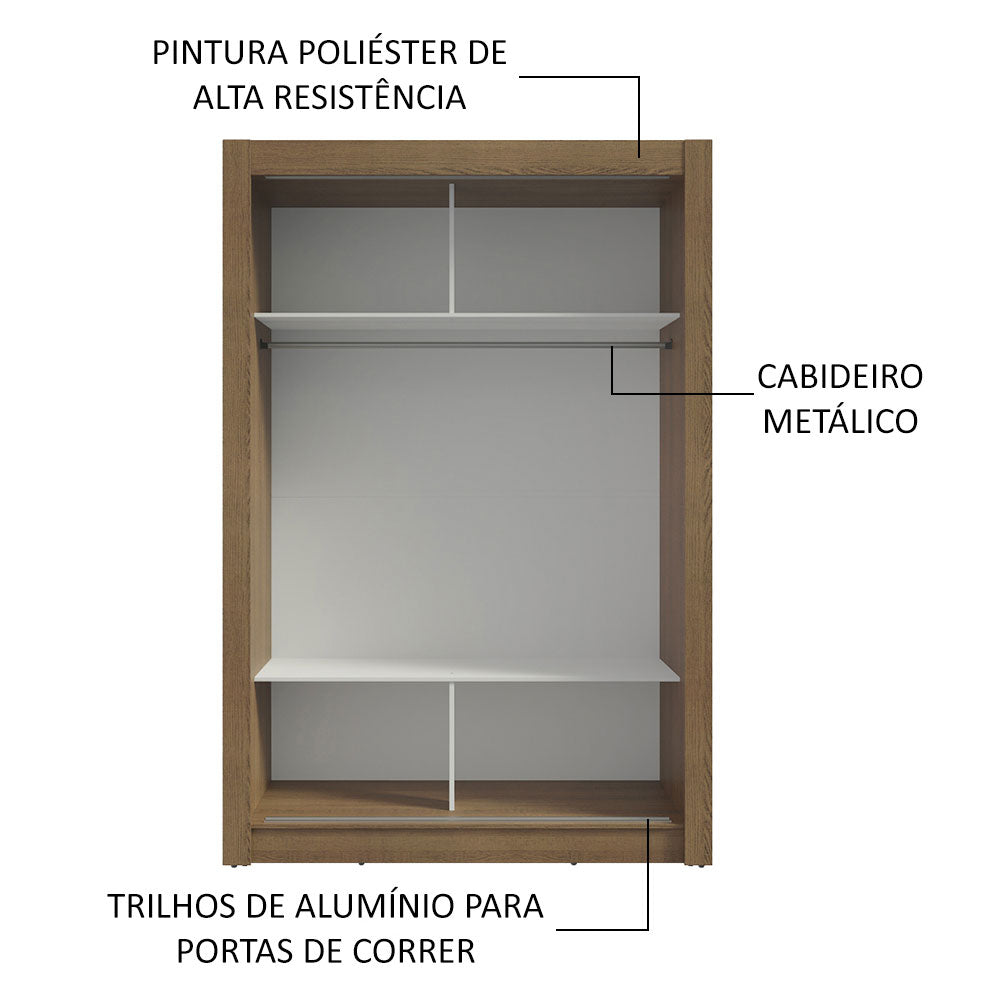 Guarda-Roupa Solteiro Madesa Denver 2 Portas de Correr com Espelho Rustic/Preto