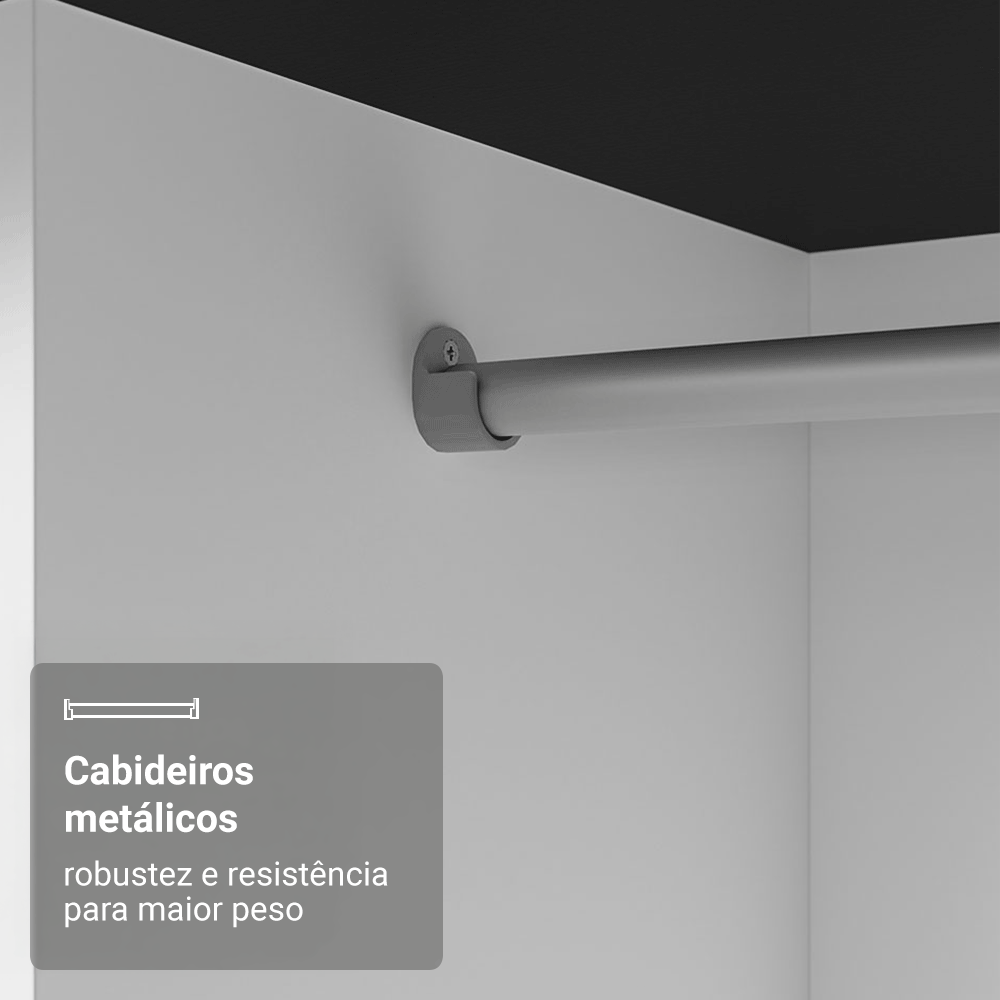 Guarda-Roupa Solteiro Madesa Denver 2 Portas de Correr com Espelho Preto/Rustic