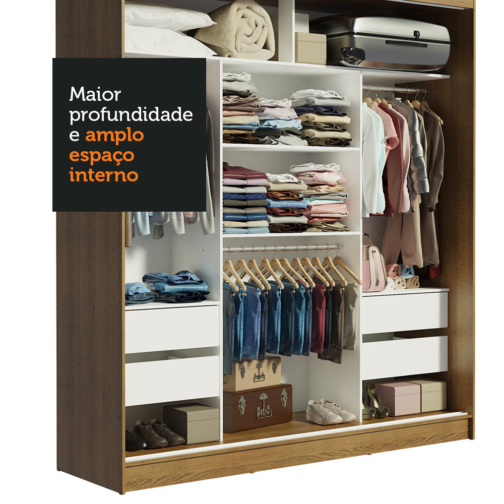 Guarda-Roupa Casal Madesa Reno 3 Portas de Correr com Espelhos Rustic/Branco