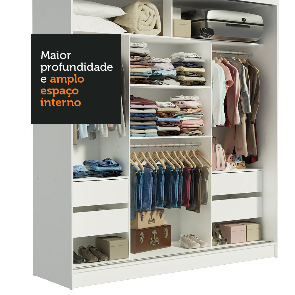 Guarda-Roupa Casal Madesa Reno 3 Portas de Correr Branco/Rustic