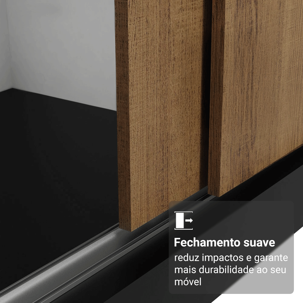 Guarda-Roupa Casal Madesa Reno 3 Portas de Correr  Preto/Rustic