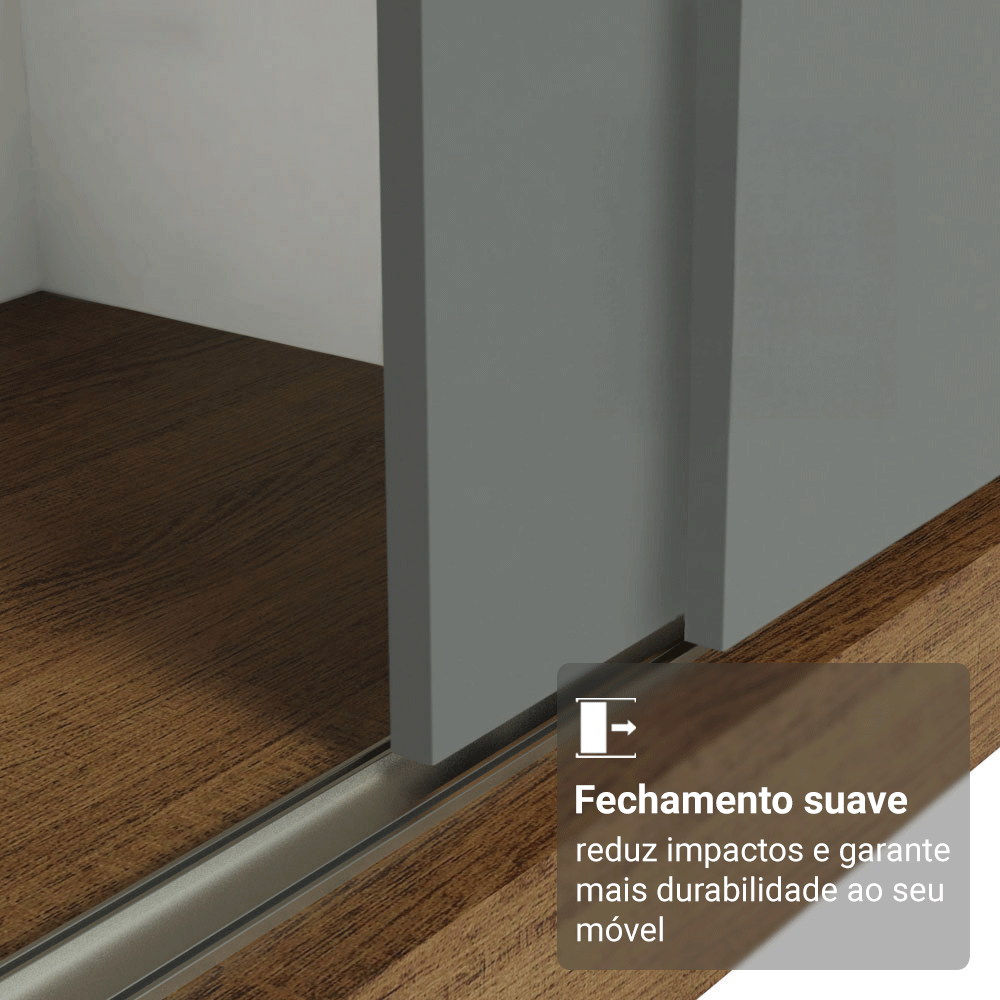 Guarda-Roupa Casal 3 Portas de Correr com Espelho Rustic/Cinza Madesa Reno