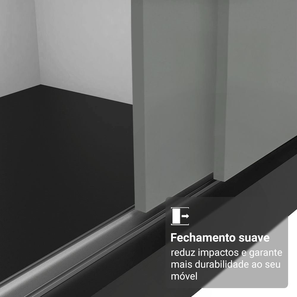 Guarda-Roupa Casal Madesa Reno 3 Portas de Correr Preto/Cinza