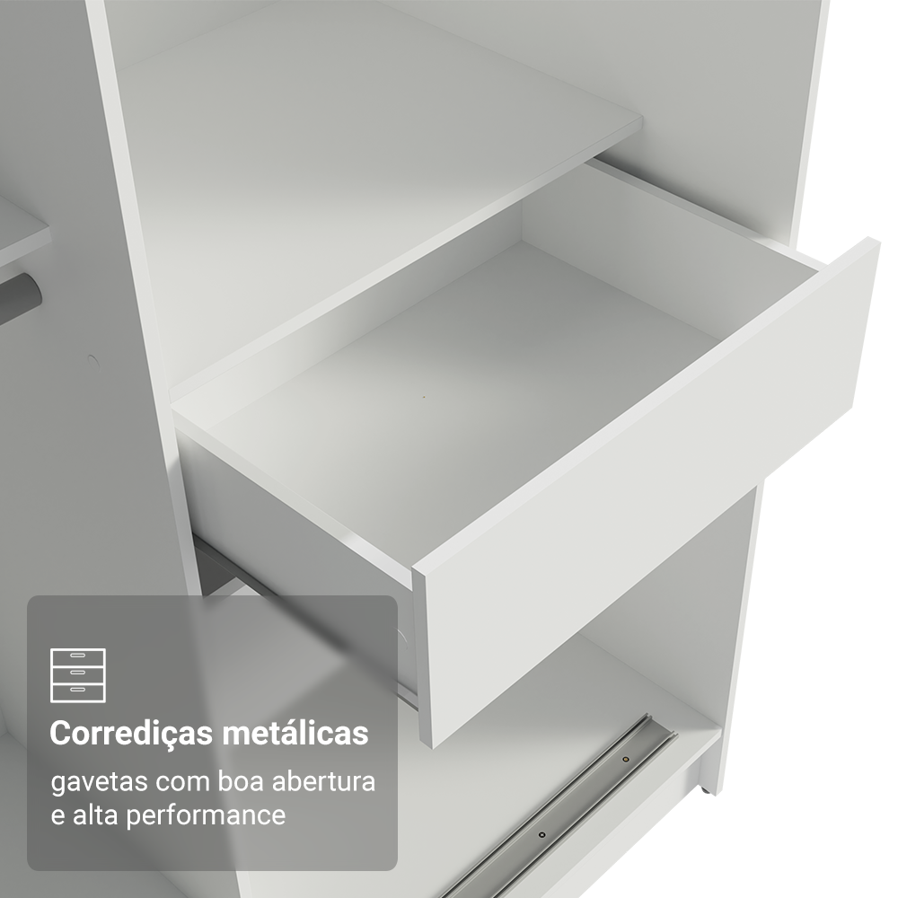 Guarda-Roupa Solteiro Madesa Tokio 2 Portas de Correr de Espelho 2 Gavetas Branco