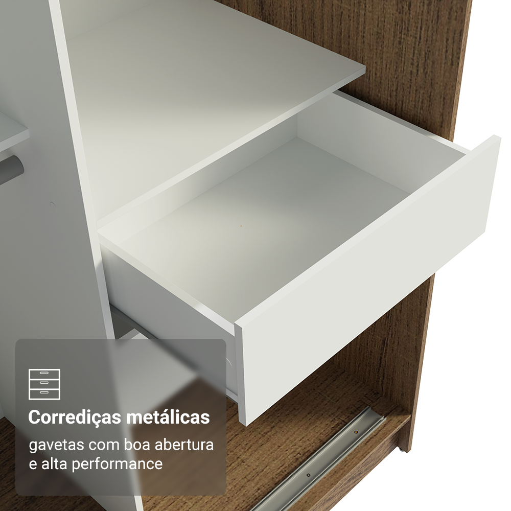 Guarda-Roupa Solteiro Madesa Tokio 2 Portas de Correr 2 Gavetas Rustic/Branco
