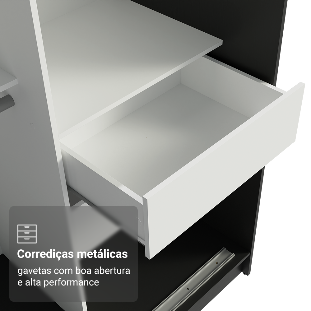 Guarda-Roupa Solteiro Madesa Tokio 2 Portas de Correr de Espelho 2 Gavetas Preto/Branco