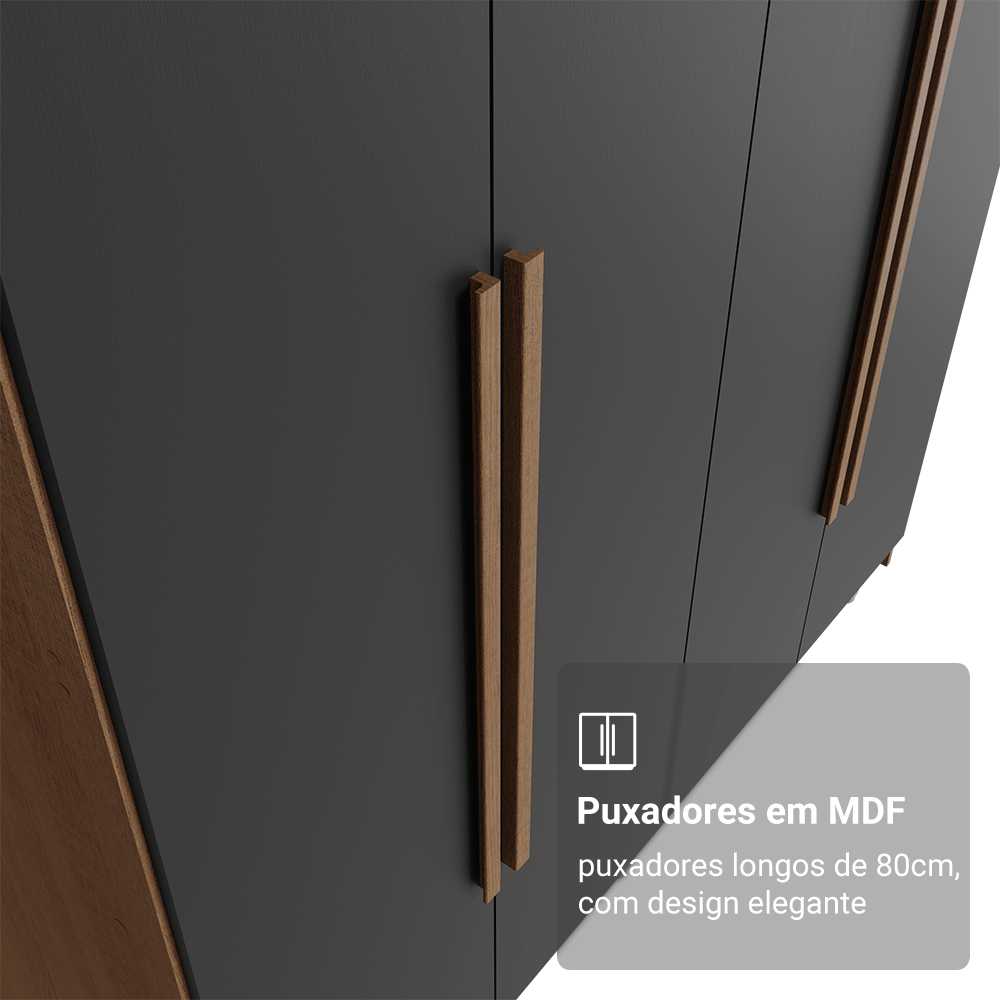 Guarda-Roupa Solteiro 4 Portas Batentes Rustic/Preto/Rustic Venus Madesa