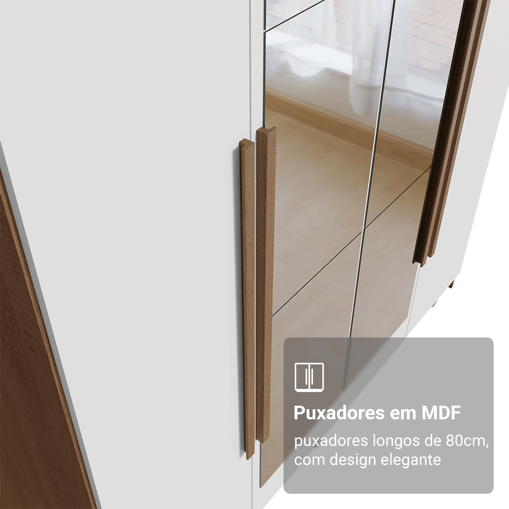 Guarda-Roupa Solteiro com Pés 4 Portas Batentes com Espelho Rustic/Branco/Rustic Venus Madesa