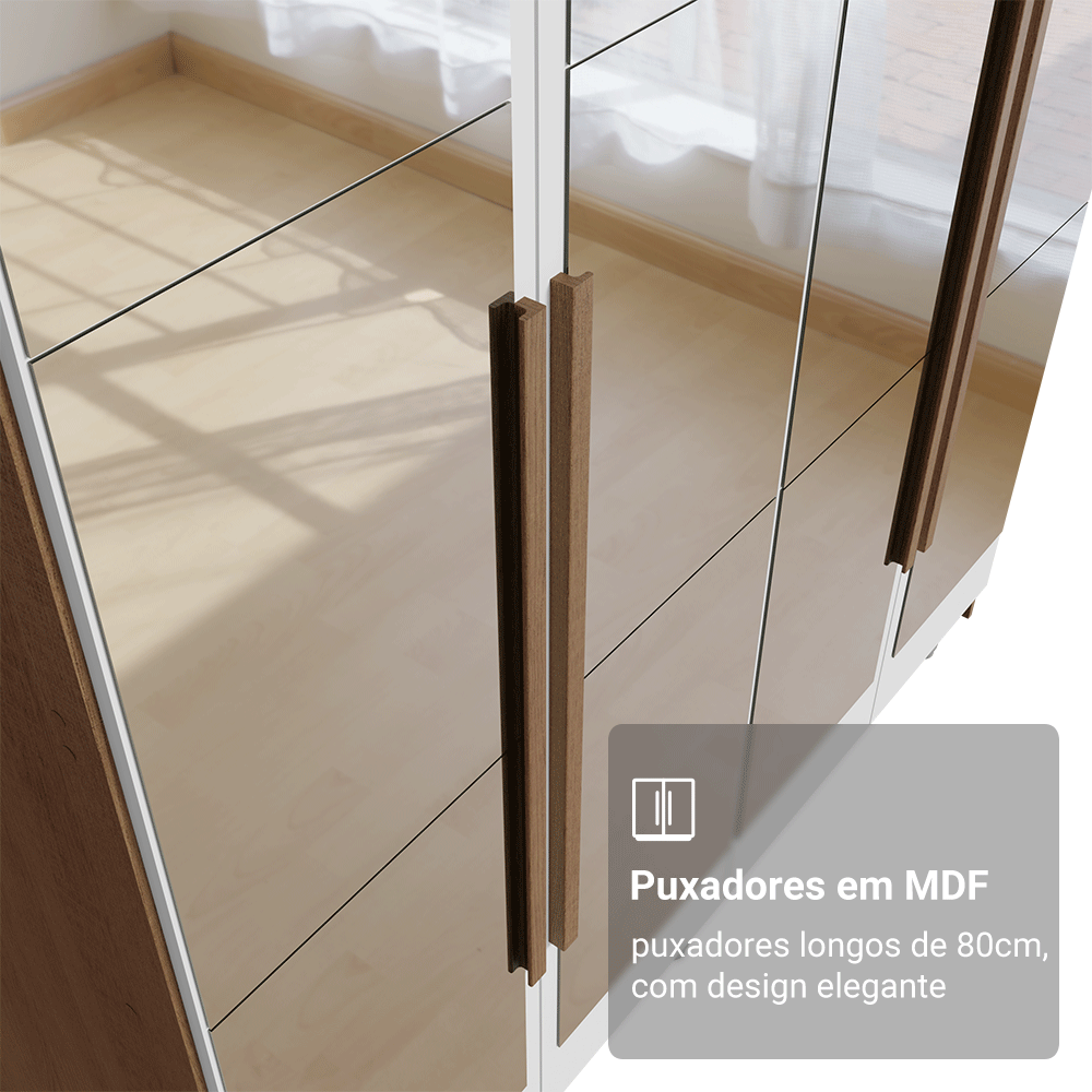 Guarda-Roupa Solteiro com Pés 4 Portas Batentes com Espelhos Rustic/Branco/Rustic Venus Madesa
