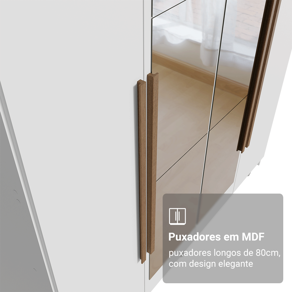 Guarda-Roupa Solteiro 4 Portas Batentes com Espelho Branco/Branco/Rustic Venus Madesa