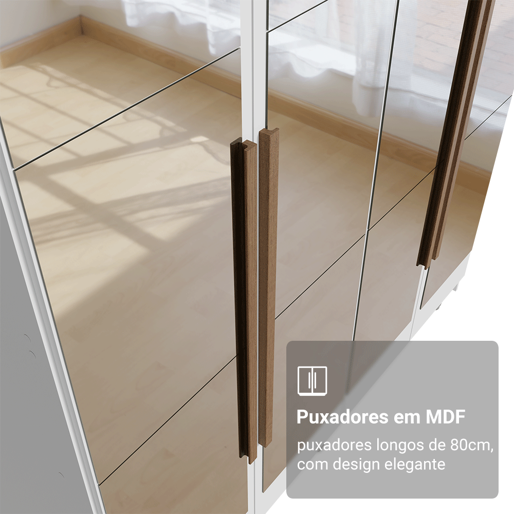 Guarda-Roupa Solteiro 4 Portas Batentes com Espelhos Branco/Branco/Rustic Venus Madesa