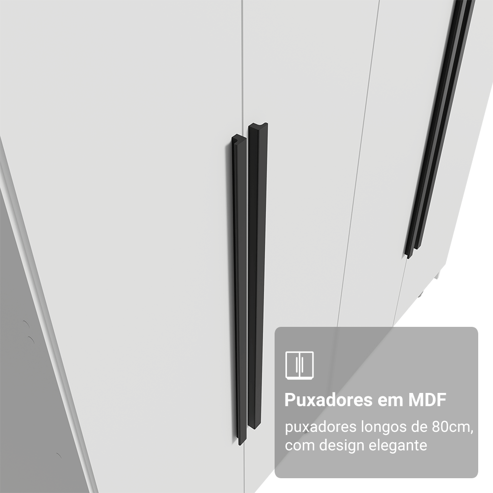 Guarda-Roupa Solteiro 4 Portas Batentes Branco/Branco/Preto Venus Madesa