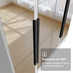 Guarda-Roupa Solteiro com Pés 4 Portas Batentes com Espelhos Branco/Branco/Preto Venus Madesa