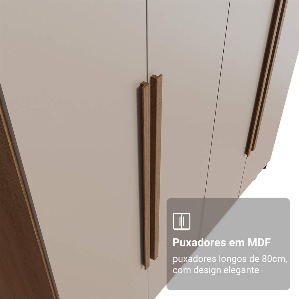 Guarda-Roupa Solteiro com Pés 4 Portas Batentes Rustic/Crema/Rustic Venus Madesa