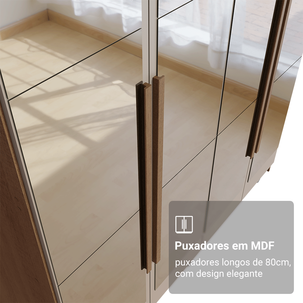Guarda-Roupa Solteiro com Pés 4 Portas Batentes com Espelhos Rustic/Crema/Rustic Venus Madesa
