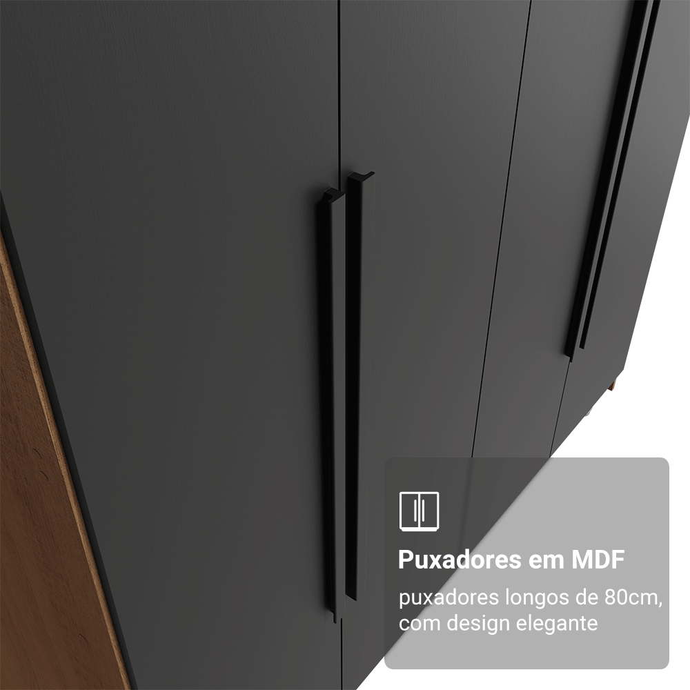 Guarda-Roupa Solteiro 4 Portas Batentes Rustic/Preto/Preto Venus Madesa