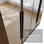 Guarda-Roupa Solteiro com Pés 4 Portas Batentes com Espelhos Rustic/Preto/Preto Venus Madesa