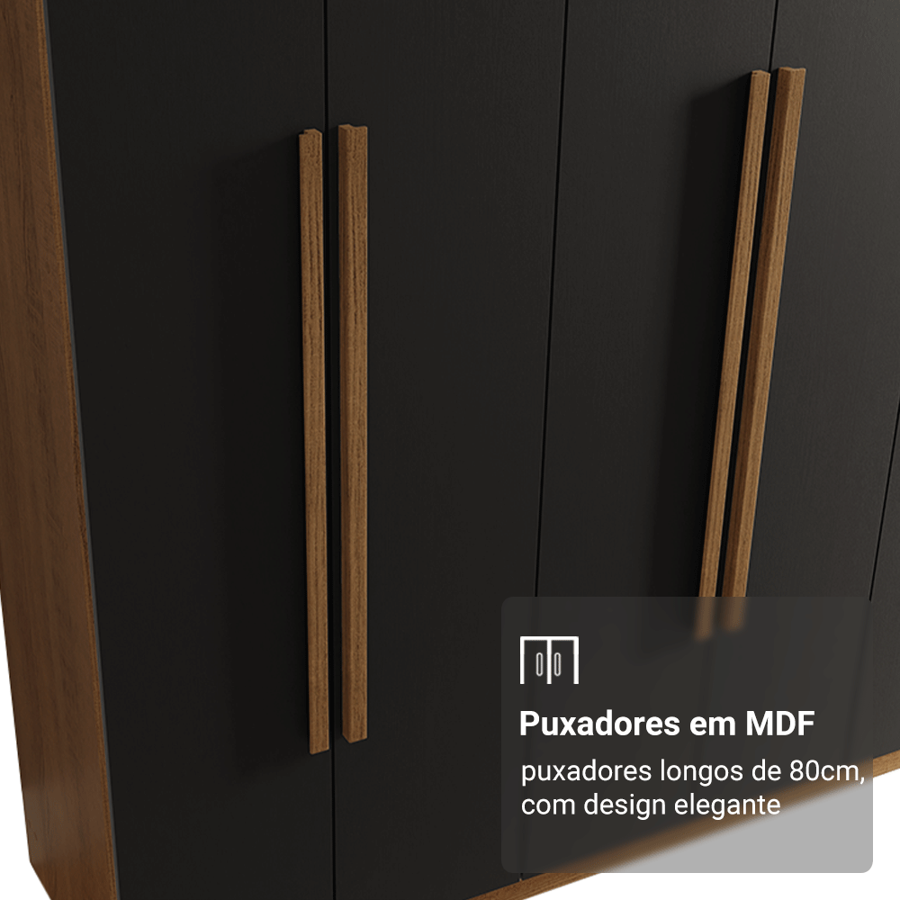 Guarda-Roupa Casal 6 Portas Batentes Rustic/Preto/Rustic Venus Madesa