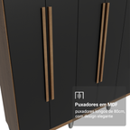Guarda-Roupa Casal com Pés 6 Portas Batentes Rustic/Preto/Rustic Venus Madesa