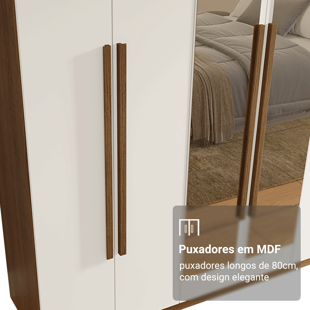 Guarda-Roupa Casal 6 Portas Batentes com Espelho Rustic/Branco/Rustic Venus Madesa