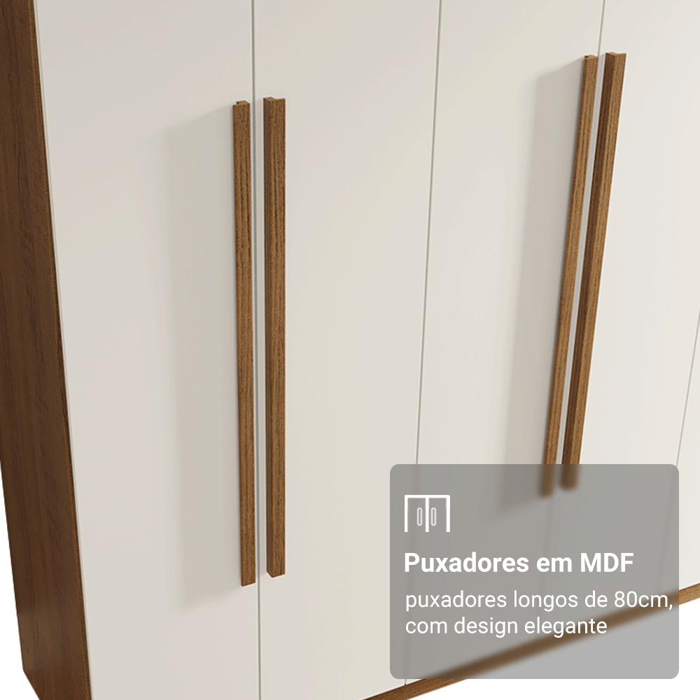 Guarda-Roupa Casal 6 Portas Batentes Rustic/Branco/Rustic Venus Madesa